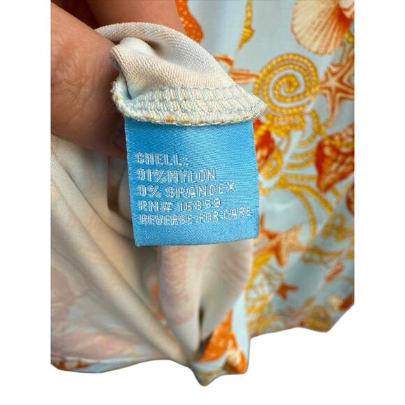 J. McLaughlin Sundress Small Coastal Shells Blue White Orange Catalina Cloth EUC - Picture 4 of 12